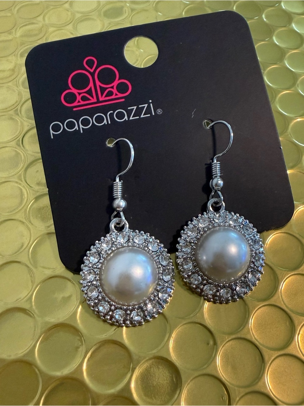 Paparazzi Silver Pearl Halo Drop Earrings - White